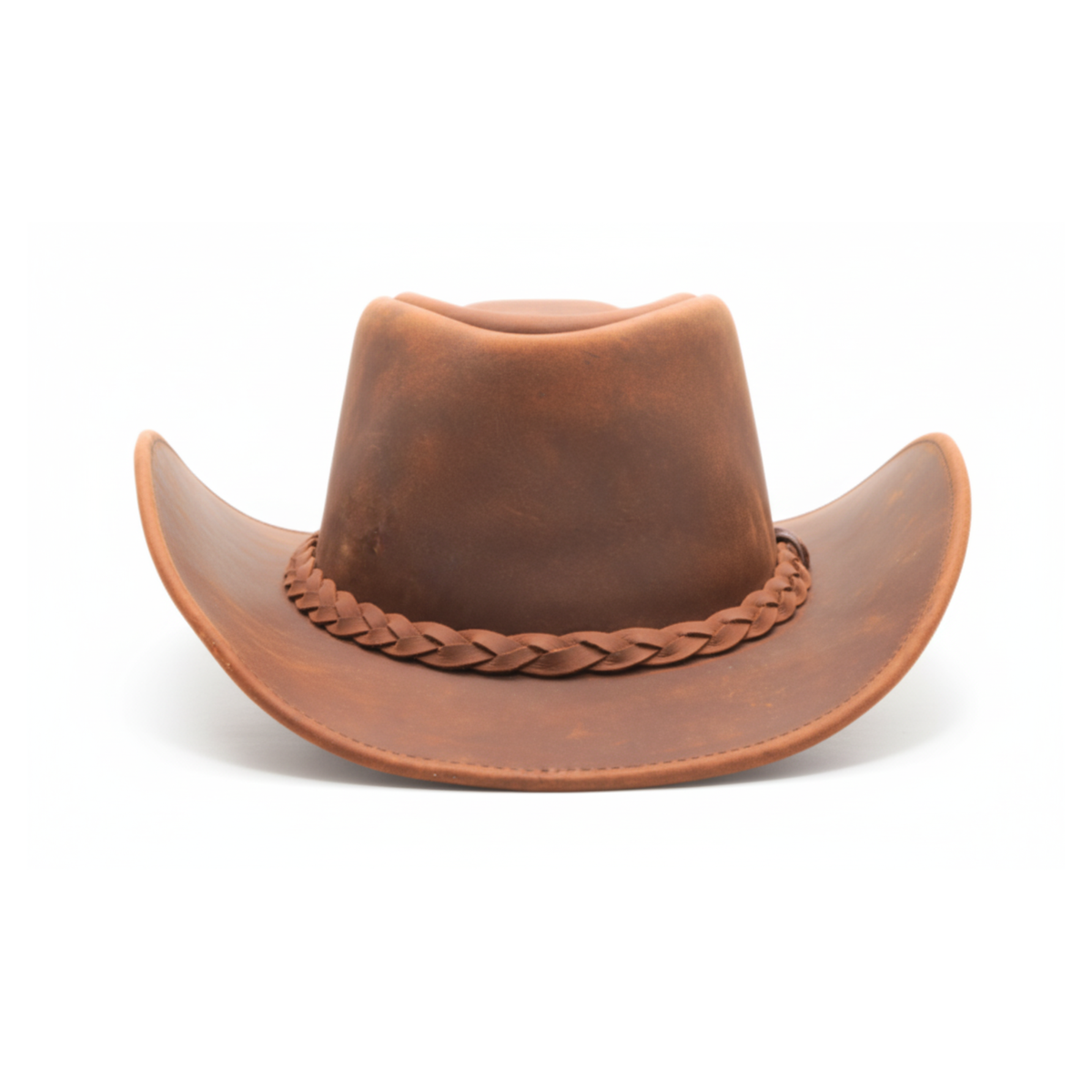 7323 Vintage Brown Leather Cowboy Hat (xxl 7⅝–7¾ / 61–62 Cm) – Genuine Braided Calf Suede Leather Cowboy Hat – Vintage Western  main image 3