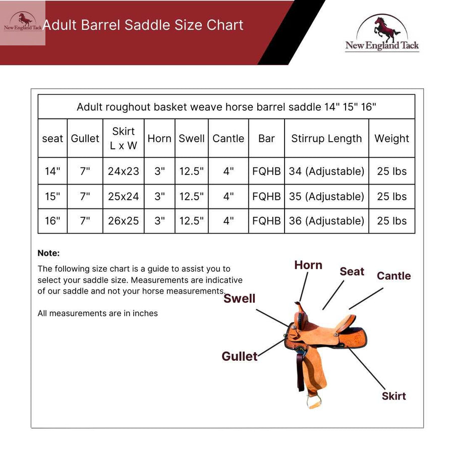 Adult roughout basket weave horse barrel saddle NewEngland Tack