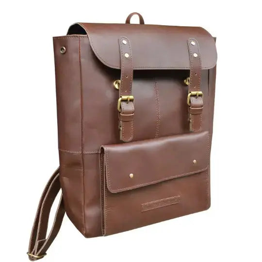 Casual Leather Backpack For Men & Women, Handcrafted Top Grain Leather Backpack, Unisex Lightweight Daily Backpack,Brown Backpack For Laptop - NewEngland Tack