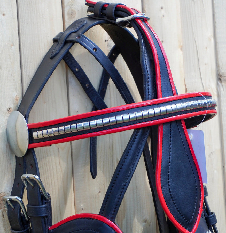 Full Size Leather Horse Driving Harness With Red Trim - Premium Quality - NewEngland Tack