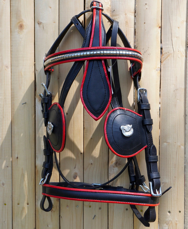 Full Size Leather Horse Driving Harness With Red Trim - Premium Quality - NewEngland Tack