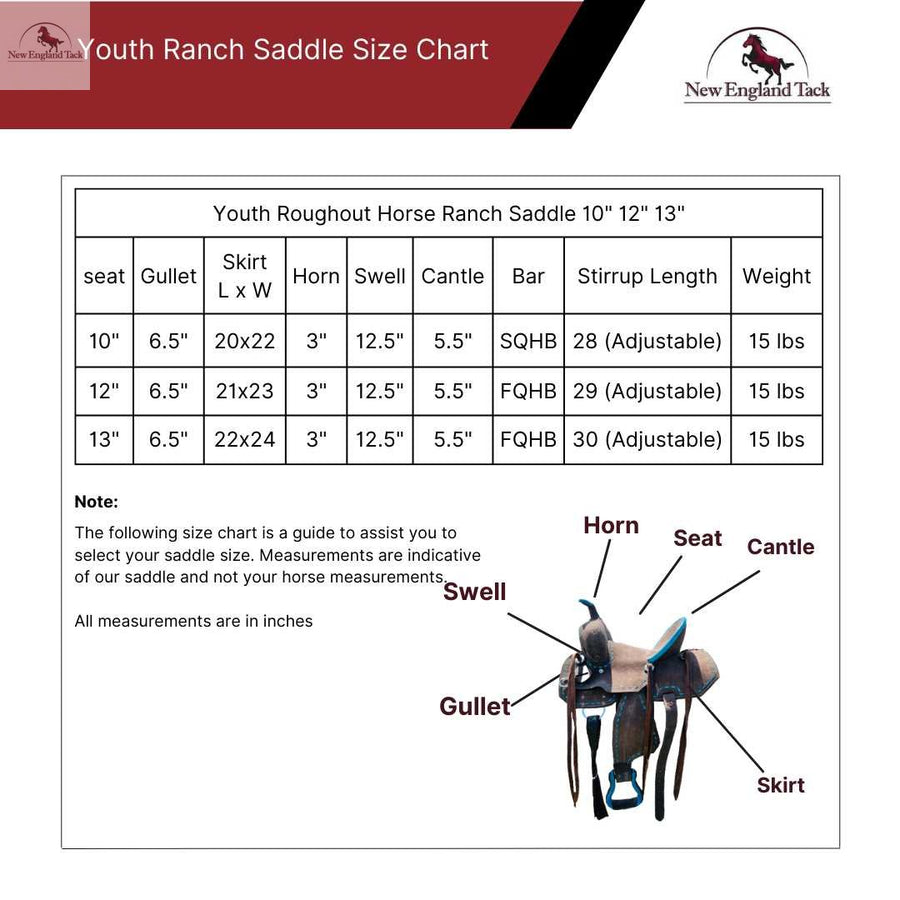 Kids Western Horse Saddle Ranch Style, Youth Child Leather Saddle in 10" 12" 13" NewEngland Tack
