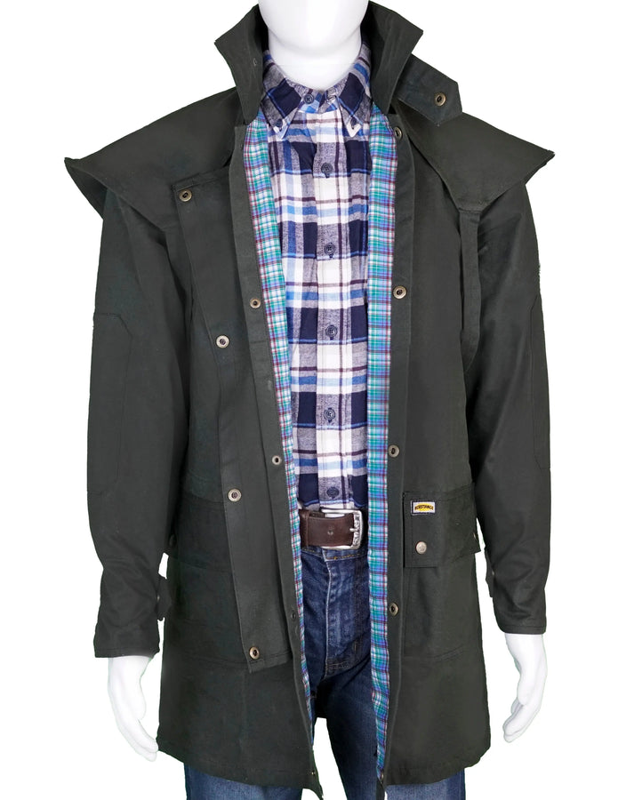 Oilskin Cotton Western Short Duster Jacket | Waterproof Breathable Long Sleeves 3/4 Length Duster NewEngland Tack