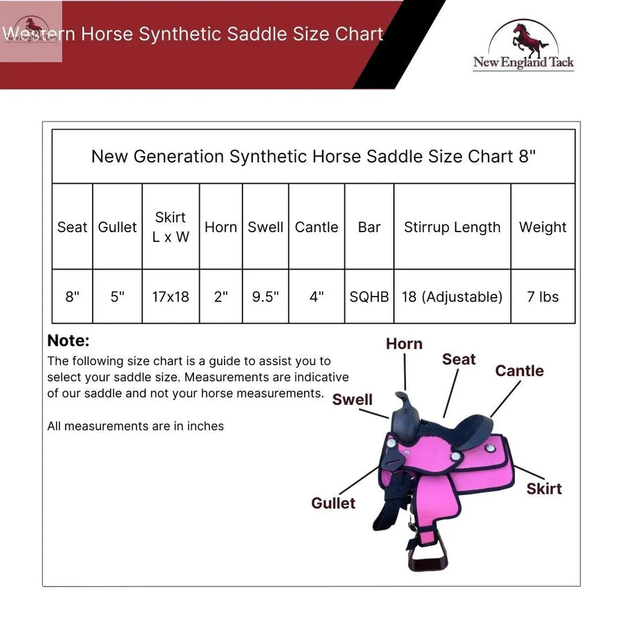 Miniature Western New Generation Horse Synthetic Saddle - 8"- Blue/Black/Light Brown/Pink Color Saddle NewEngland Tack
