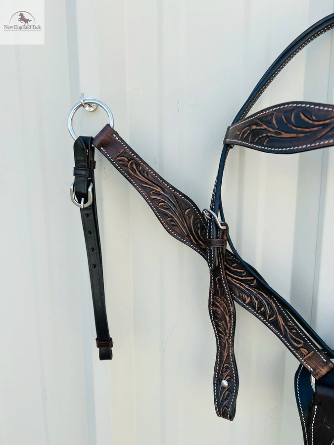 Premium Argentinian Leather Headstall and Breast Collar Floral Tooled NewEngland Tack