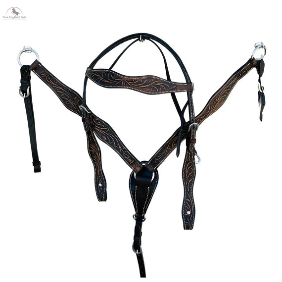 Premium Argentinian Leather Headstall and Breast Collar Floral Tooled NewEngland Tack
