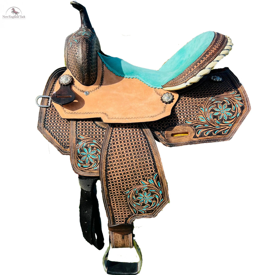Premium Leather Western Barrel Saddle with Intricate Tooling NewEngland Tack