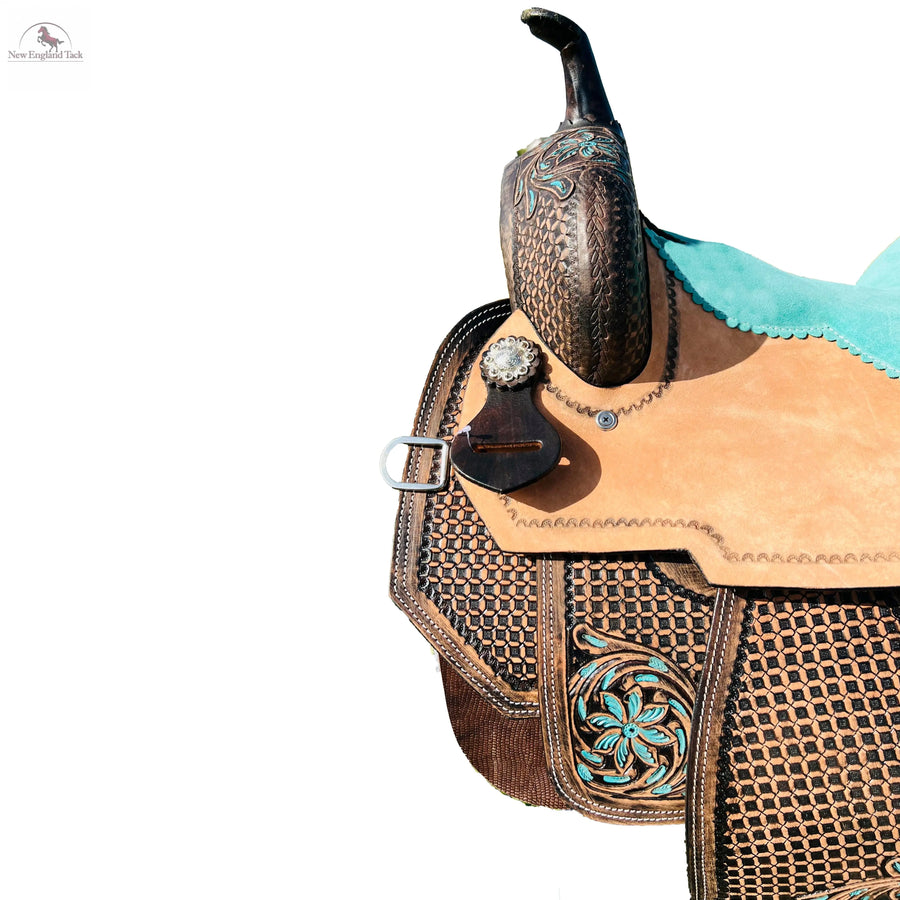 Premium Leather Western Barrel Saddle with Intricate Tooling NewEngland Tack