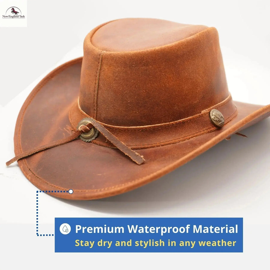 Premium Australian Style Leather Cowboy Hat | Shapeable Outback Hat for Men and Women NewEngland Tack