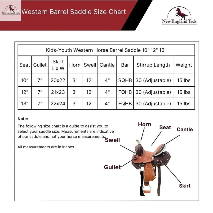 Resistance Kids-Youth Western Horse Barrel Saddle, Rawhide Cantle 12" 13" - NewEngland Tack