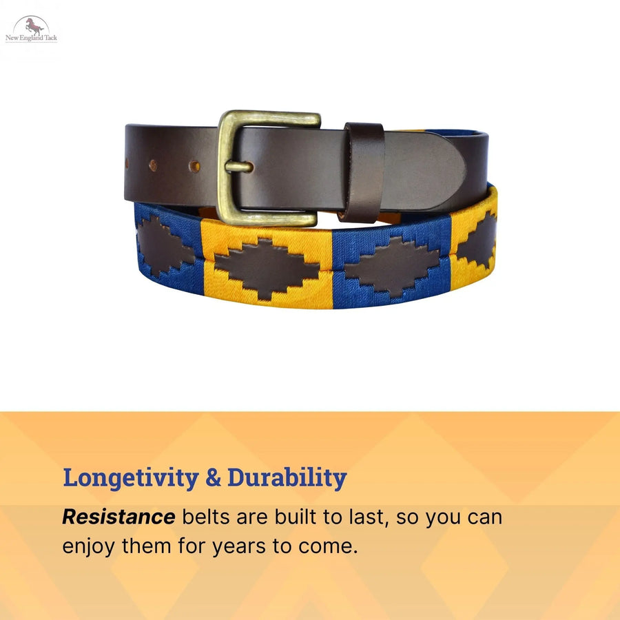 Resistance Polo Belt for Men | Hand Stitched Leather Belt With Colorful Embroidery | Gaucho Style Belt 1.5 Wide NewEngland Tack