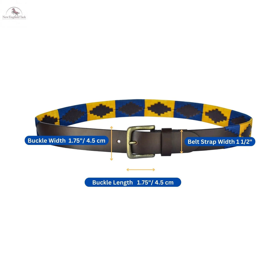 Resistance Polo Belt for Men | Hand Stitched Leather Belt With Colorful Embroidery | Gaucho Style Belt 1.5 Wide NewEngland Tack