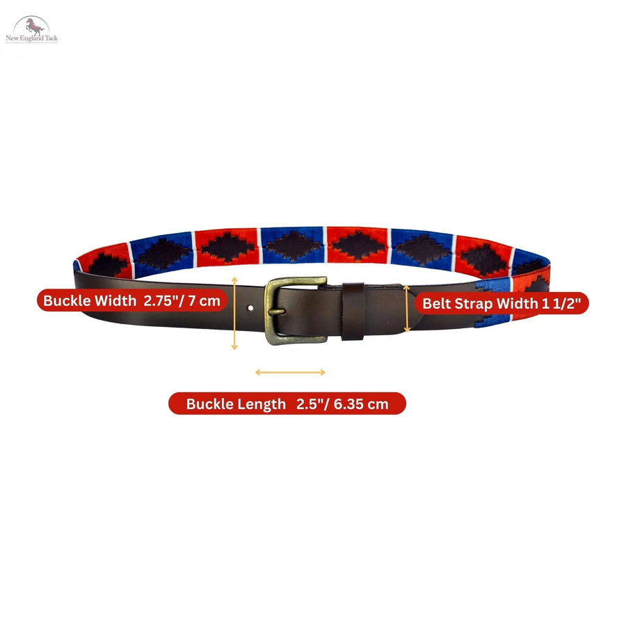 Resistance Polo Belt for Men | Hand Stitched Leather Belt With Colorful Embroidery | Gaucho Style Belt 1.5” Wide NewEngland Tack