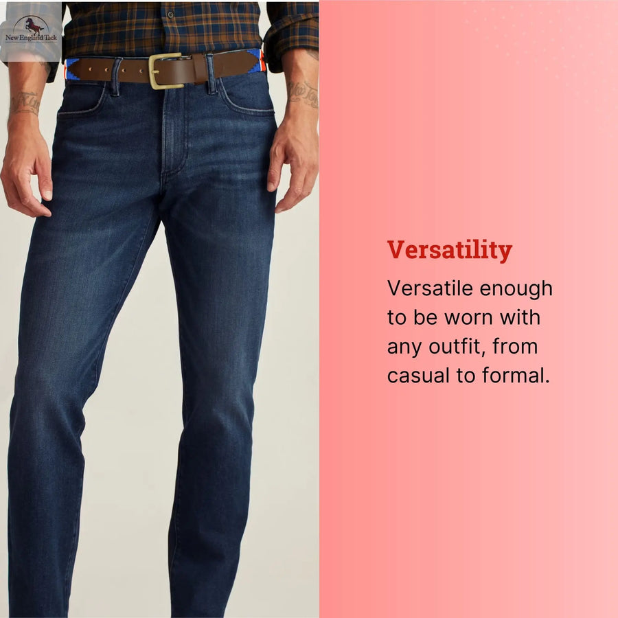 Resistance Polo Belt for Men | Hand Stitched Leather Belt With Colorful Embroidery | Gaucho Style Belt 1.5” Wide NewEngland Tack