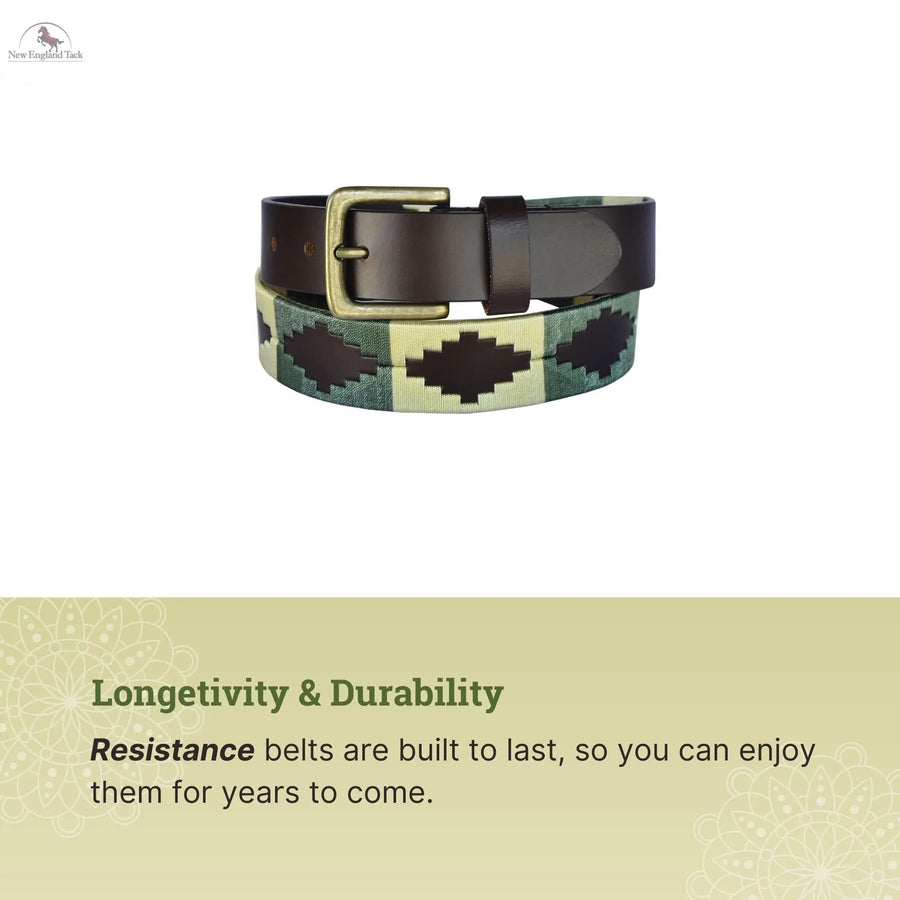 Resistance Polo Belt for Men | Hand Stitched Leather Belt With Colorful Embroidery | Gaucho Style Belt 1.5” Wide NewEngland Tack