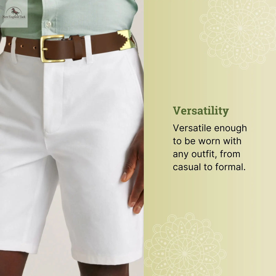 Resistance Polo Belt for Men | Hand Stitched Leather Belt With Colorful Embroidery | Gaucho Style Belt 1.5” Wide NewEngland Tack