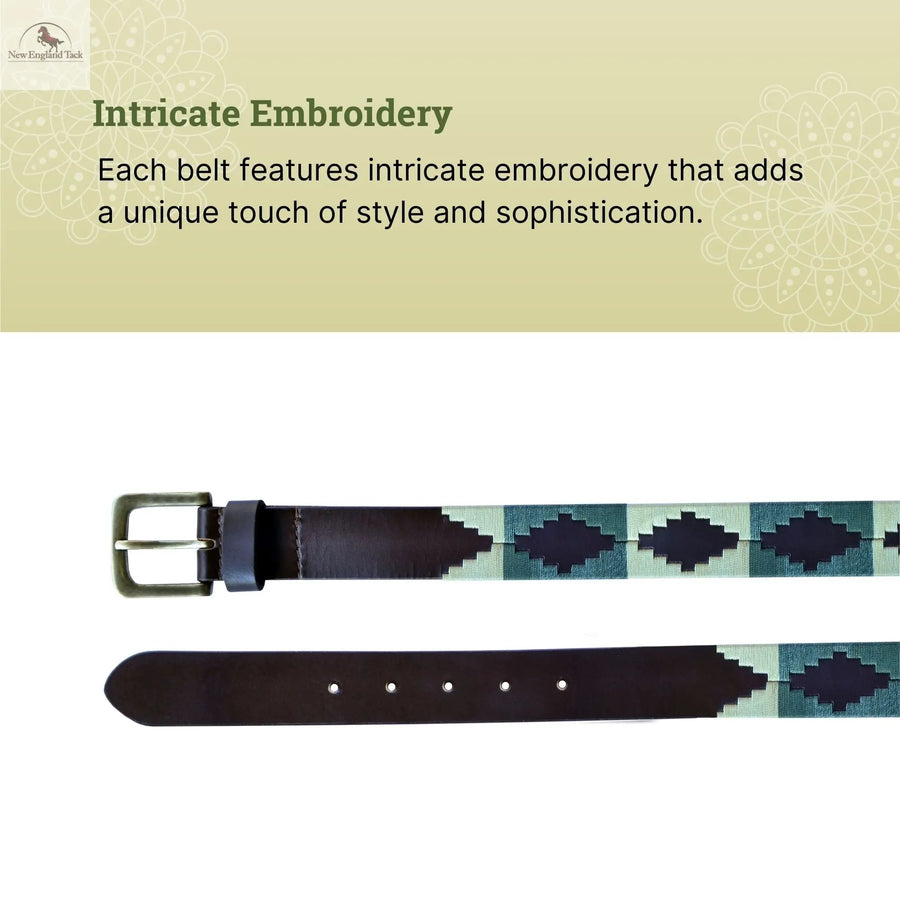 Resistance Polo Belt for Men | Hand Stitched Leather Belt With Colorful Embroidery | Gaucho Style Belt 1.5” Wide NewEngland Tack