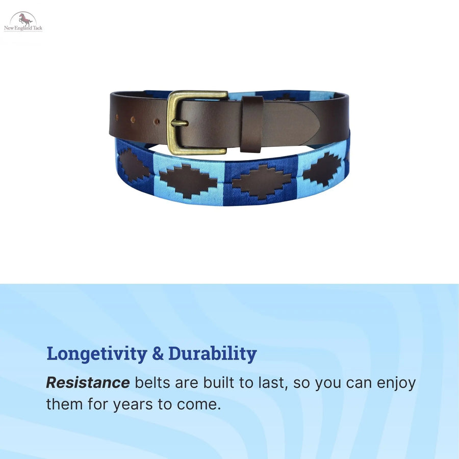 Resistance Polo Belt for Men | Hand Stitched Leather Belt With Colorful Embroidery | Gaucho Style Belt 1.5” Wide NewEngland Tack