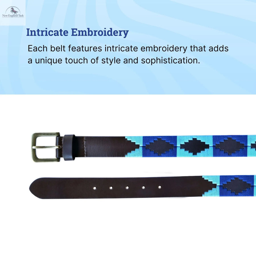 Resistance Polo Belt for Men | Hand Stitched Leather Belt With Colorful Embroidery | Gaucho Style Belt 1.5” Wide NewEngland Tack