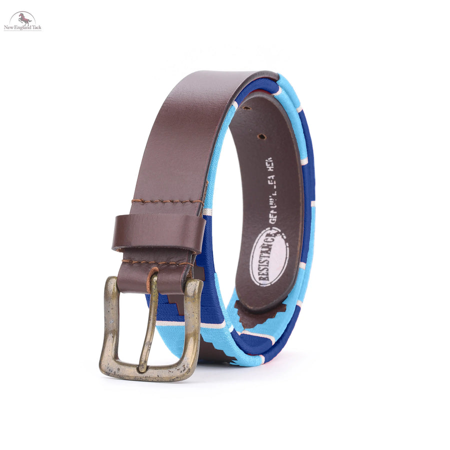 Resistance Polo Belt for Men | Hand Stitched Leather Belt With Colorful Embroidery | Gaucho Style Belt 1.5” Wide NewEngland Tack