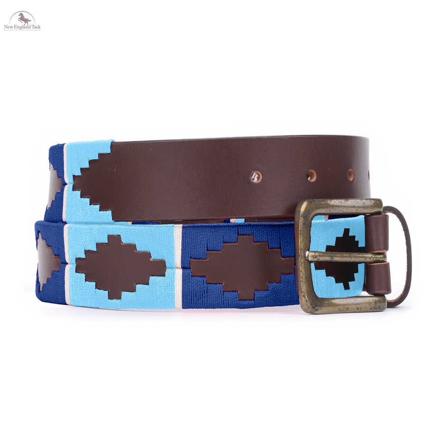 Resistance Polo Belt for Men | Hand Stitched Leather Belt With Colorful Embroidery | Gaucho Style Belt 1.5” Wide NewEngland Tack