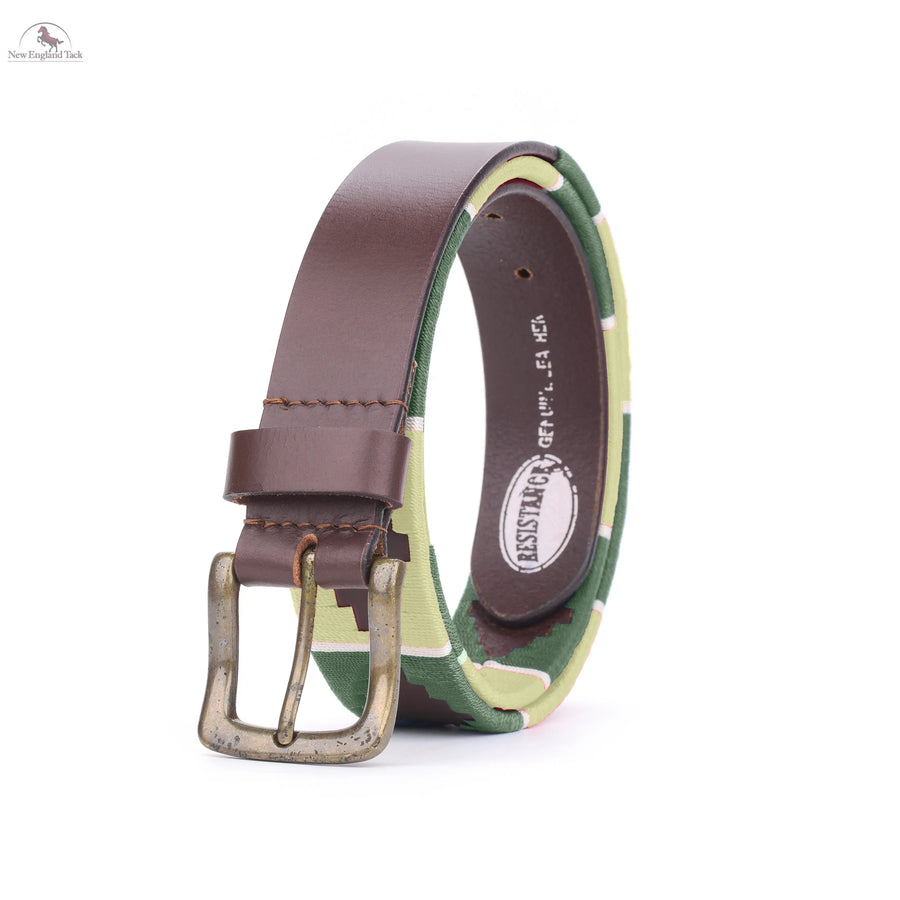 Resistance Polo Belt for Men | Hand Stitched Leather Belt With Colorful Embroidery | Gaucho Style Belt 1.5” Wide NewEngland Tack
