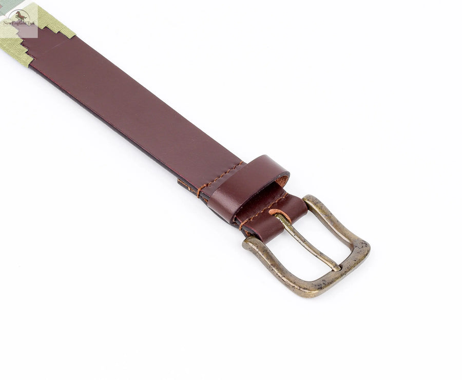 Resistance Polo Belt for Men | Hand Stitched Leather Belt With Colorful Embroidery | Gaucho Style Belt 1.5” Wide NewEngland Tack