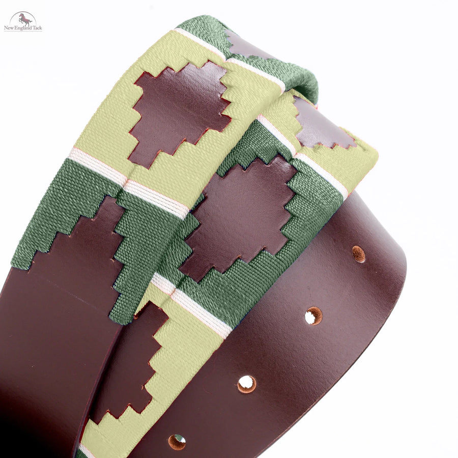 Resistance Polo Belt for Men | Hand Stitched Leather Belt With Colorful Embroidery | Gaucho Style Belt 1.5” Wide NewEngland Tack