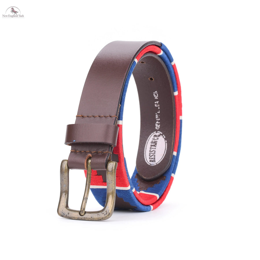 Resistance Polo Belt for Men | Hand Stitched Leather Belt With Colorful Embroidery | Gaucho Style Belt 1.5” Wide NewEngland Tack