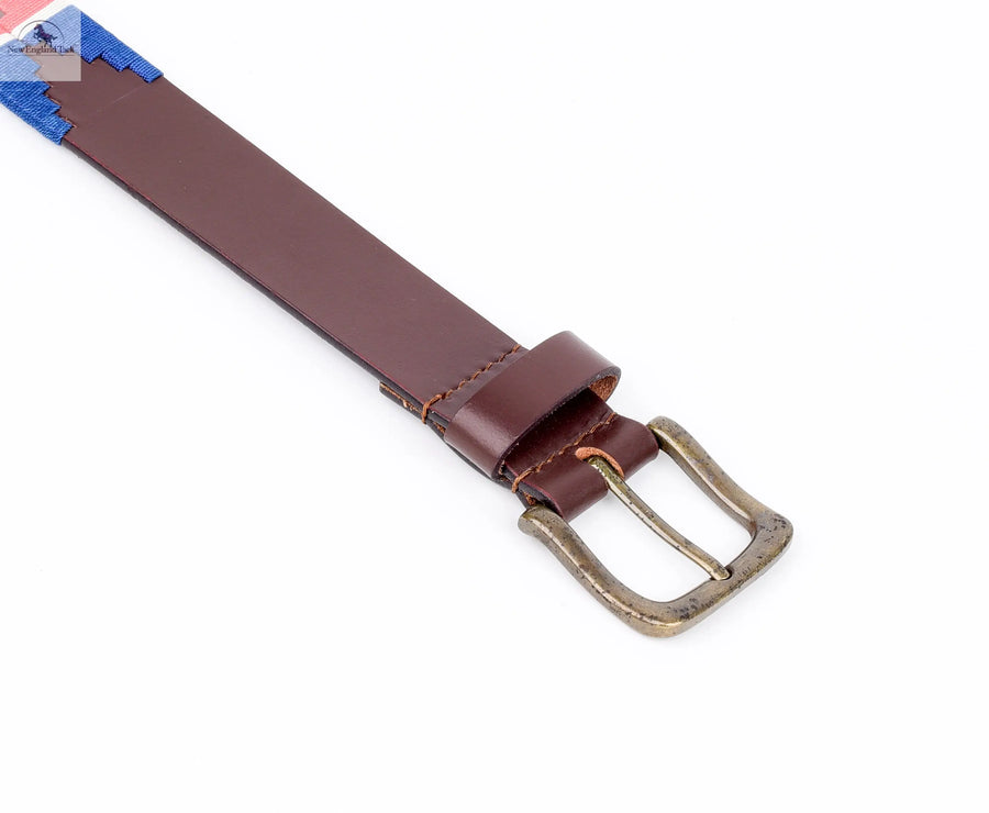 Resistance Polo Belt for Men | Hand Stitched Leather Belt With Colorful Embroidery | Gaucho Style Belt 1.5” Wide NewEngland Tack