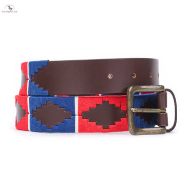 Resistance Polo Belt for Men | Hand Stitched Leather Belt With Colorful Embroidery | Gaucho Style Belt 1.5” Wide NewEngland Tack