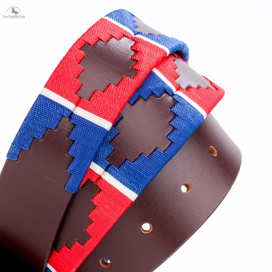 Resistance Polo Belt for Men | Hand Stitched Leather Belt With Colorful Embroidery | Gaucho Style Belt 1.5” Wide NewEngland Tack