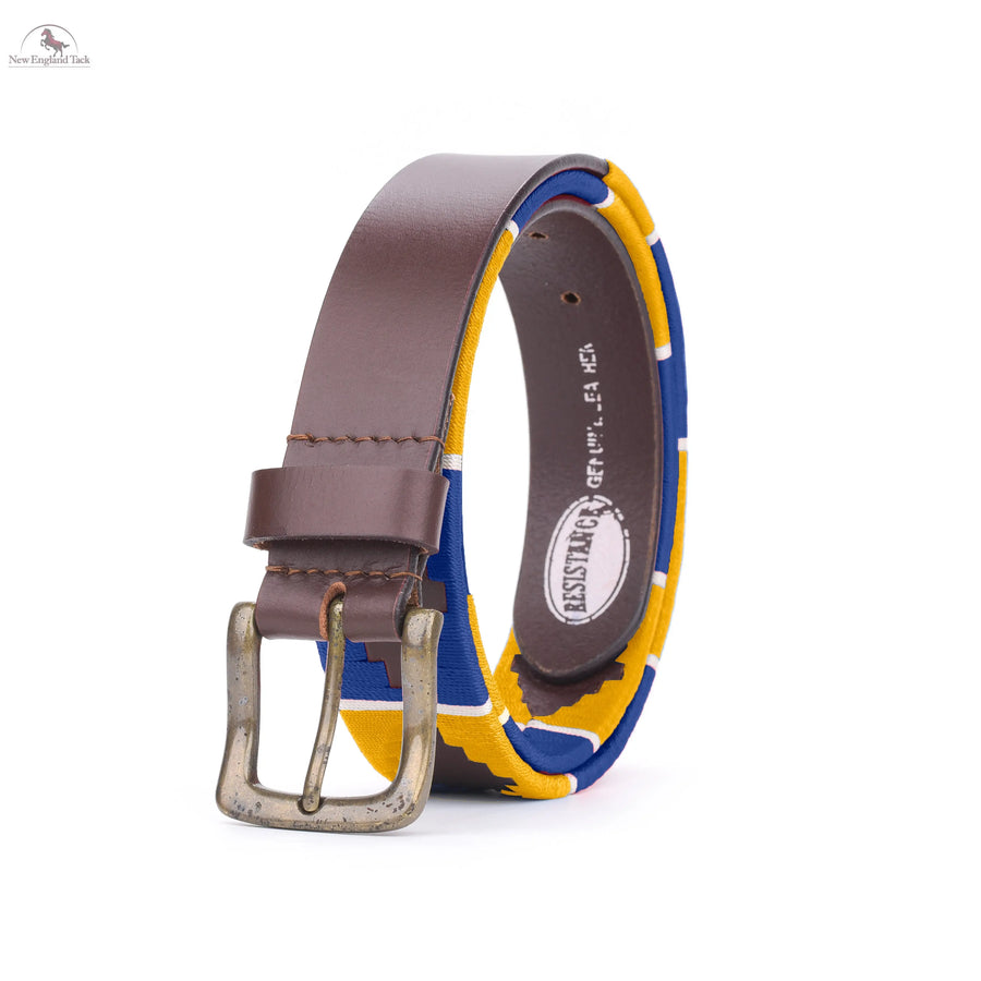 Resistance Polo Belt for Men | Hand Stitched Leather Belt With Colorful Embroidery | Gaucho Style Belt 1.5” Wide NewEngland Tack