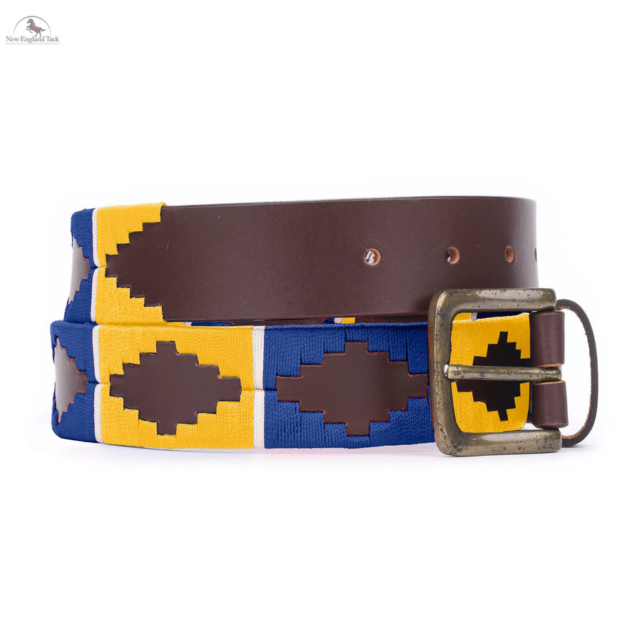 Resistance Polo Belt for Men | Hand Stitched Leather Belt With Colorful Embroidery | Gaucho Style Belt 1.5” Wide NewEngland Tack