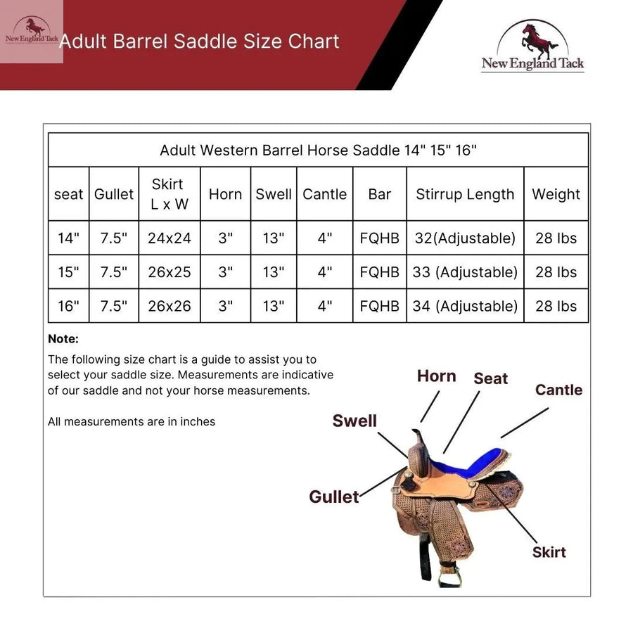 Resistance Premium Leather Western Barrel Saddle with Intricate Tooling NewEngland Tack