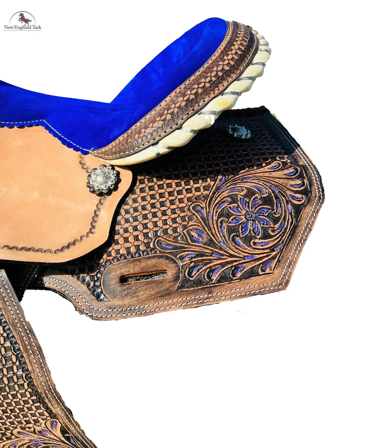 Premium Leather Western Barrel Saddle with Intricate Tooling NewEngland Tack