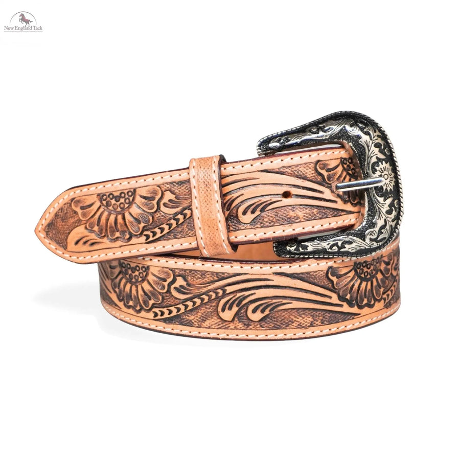 Resistance Premium Western Cowgirl Cowboy Floral Tooled  Argentinian Leather Belt NewEngland Tack