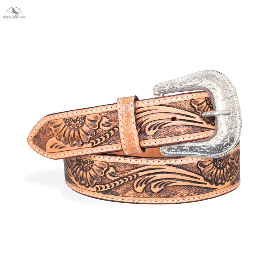 Resistance Premium Western Cowgirl Cowboy Floral Tooled  Argentinian Leather Belt NewEngland Tack