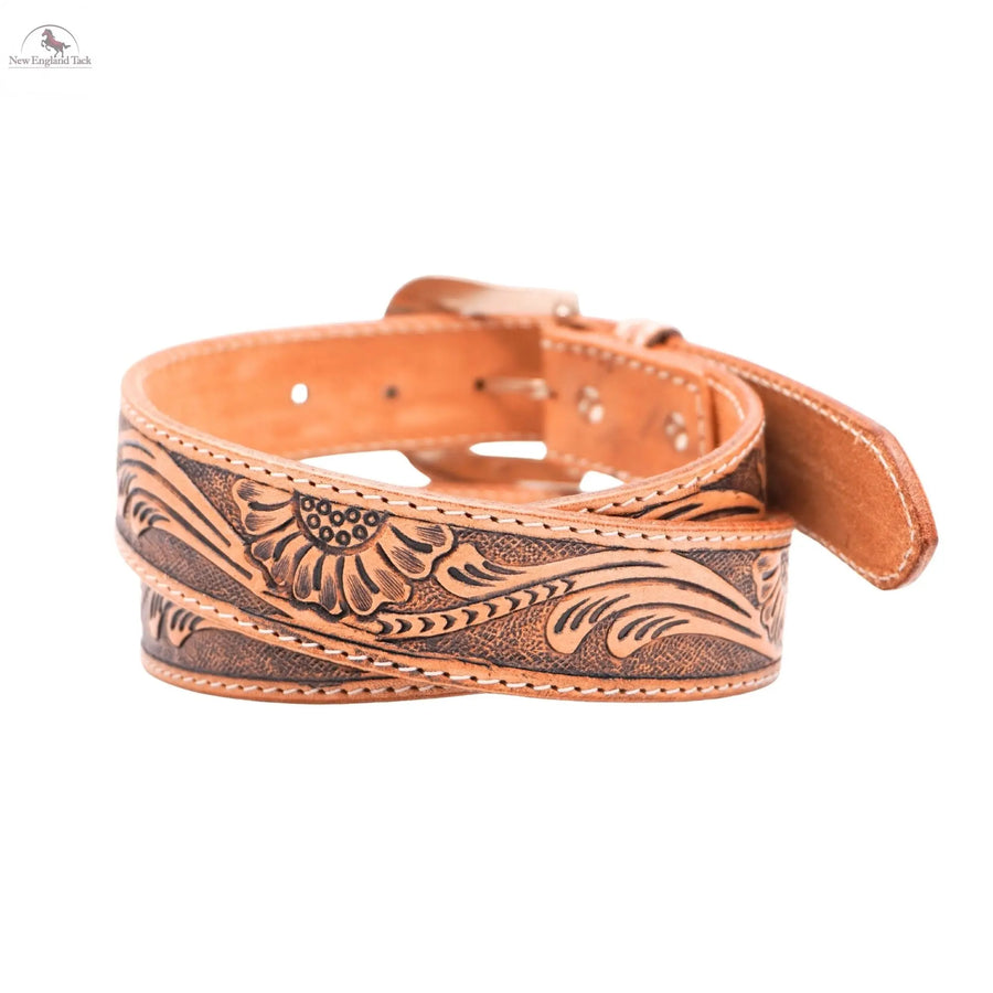 Resistance Premium Western Cowgirl Cowboy Floral Tooled  Argentinian Leather Belt NewEngland Tack