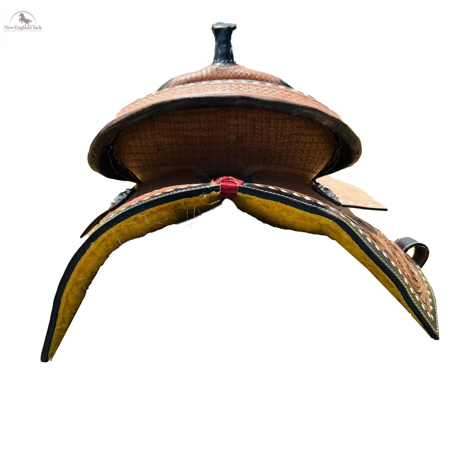 Resistance Rough Out Hard Seat Barrel Style Saddle With Floral Tooled Leather Square Skirt and Fenders - 14, 15, 16 Inch Newenglandtack