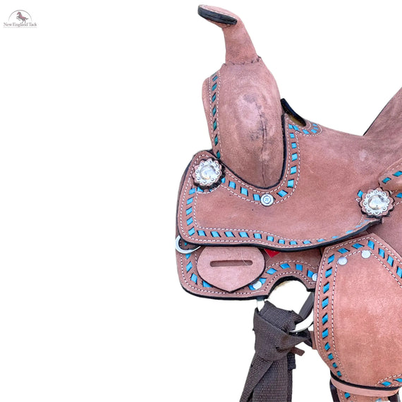 Resistance Rough Out Turquoise Backstitch western Barrel Saddle 8 inch New England