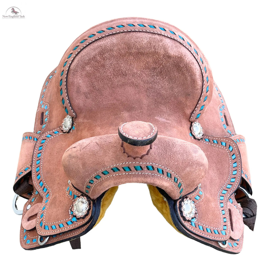 Resistance Rough Out Turquoise Backstitch western Barrel Saddle 8 inch New England