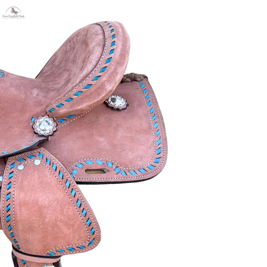 Resistance Rough Out Turquoise Backstitch western Barrel Saddle 8 inch New England