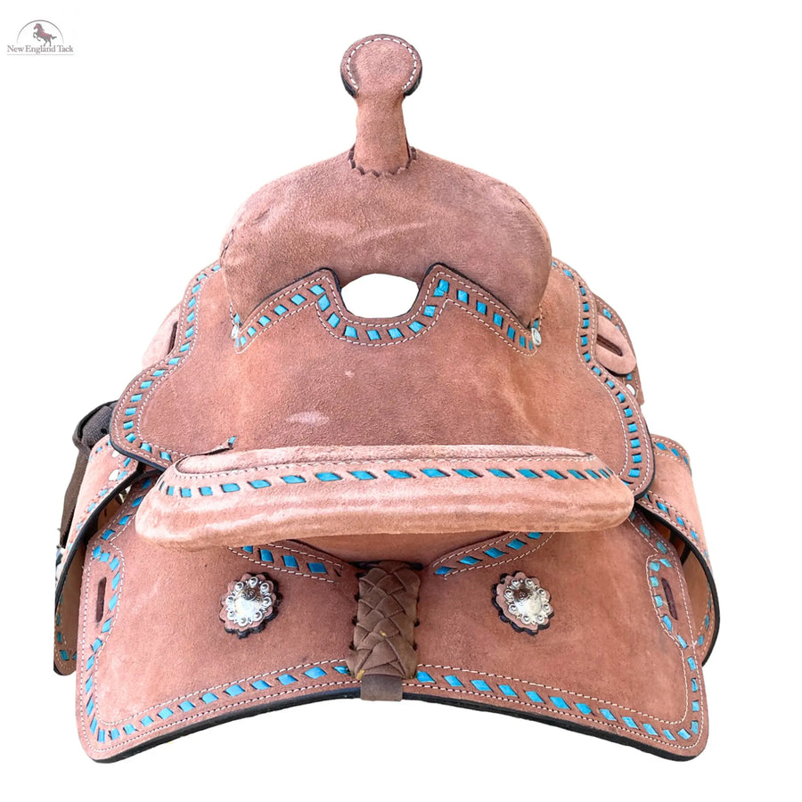 Resistance Rough Out Turquoise Backstitch western Barrel Saddle 8 inch New England