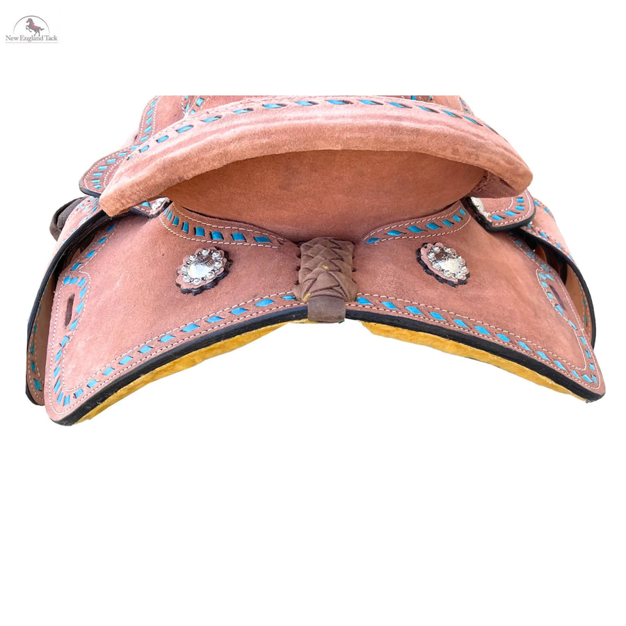 Resistance Rough Out Turquoise Backstitch western Barrel Saddle 8 inch New England