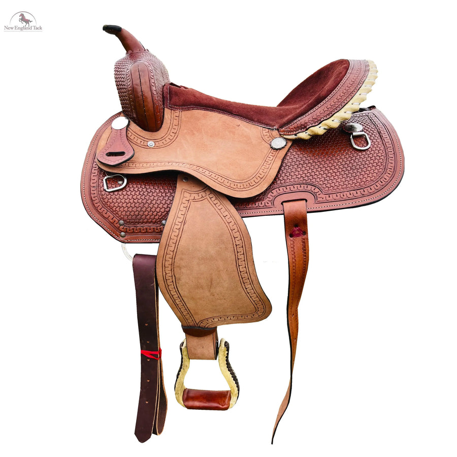Resistance Western Barrel Horse Saddle Basket Weave Tooled available in 15" 16" 17" 18" NewEngland Tack