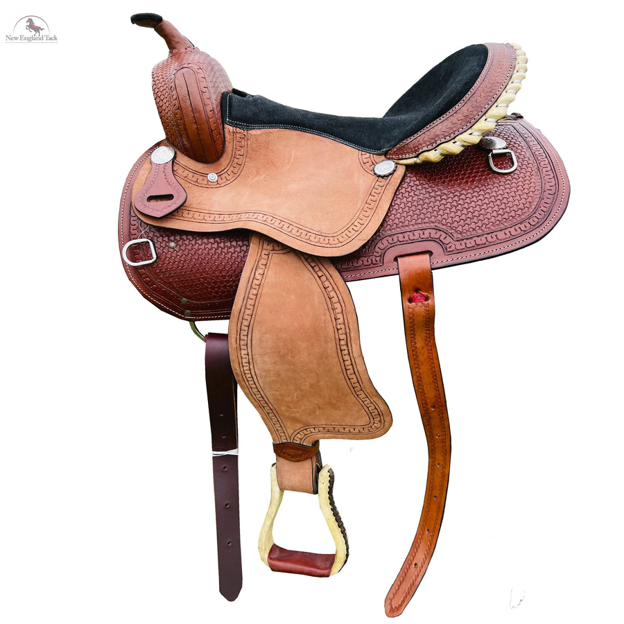 Resistance Western Barrel Horse Saddle Basket Weave Tooled available in 15" 16" 17" 18" NewEngland Tack