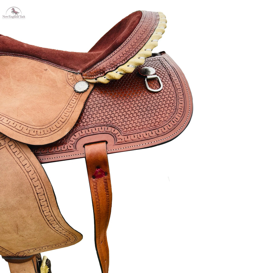 Resistance Western Barrel Horse Saddle Basket Weave Tooled available in 15" 16" 17" 18" NewEngland Tack