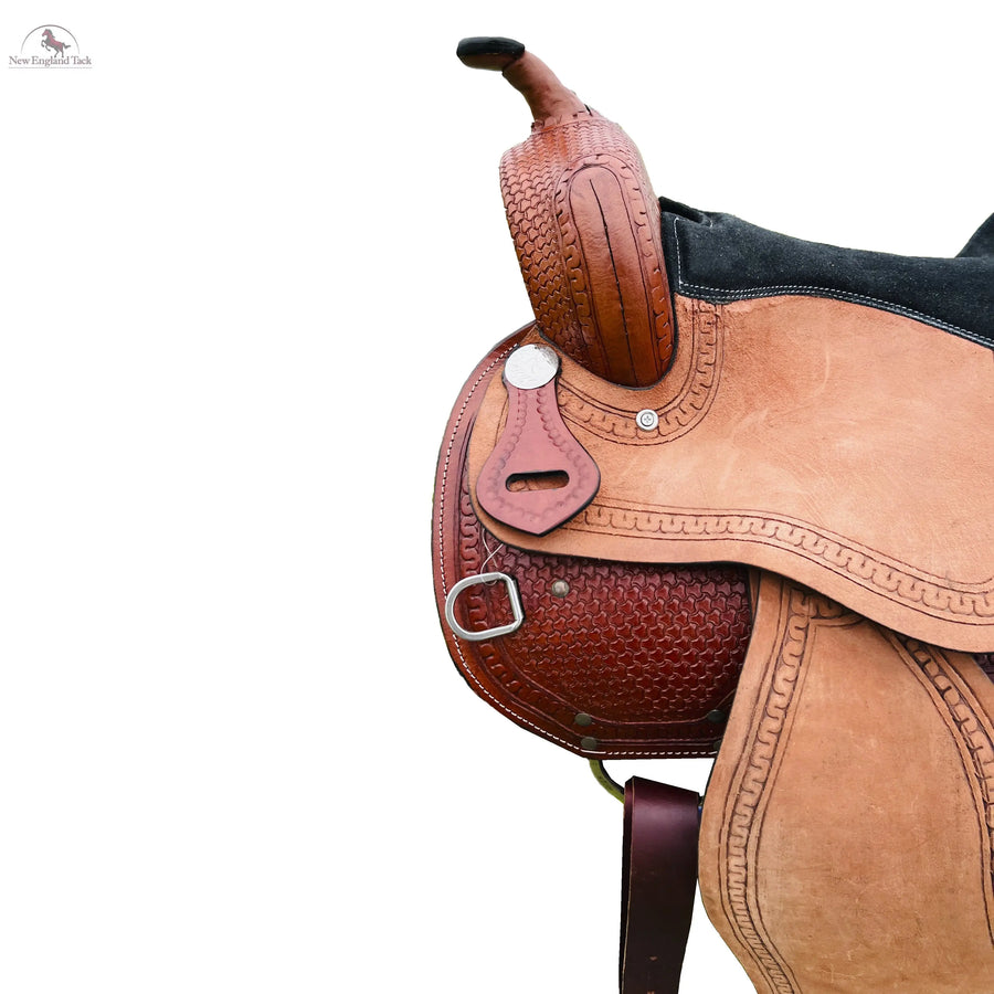 Resistance Western Barrel Horse Saddle Basket Weave Tooled available in 15" 16" 17" 18" NewEngland Tack
