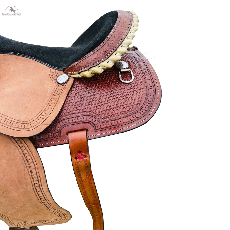 Resistance Western Barrel Horse Saddle Basket Weave Tooled available in 15" 16" 17" 18" NewEngland Tack